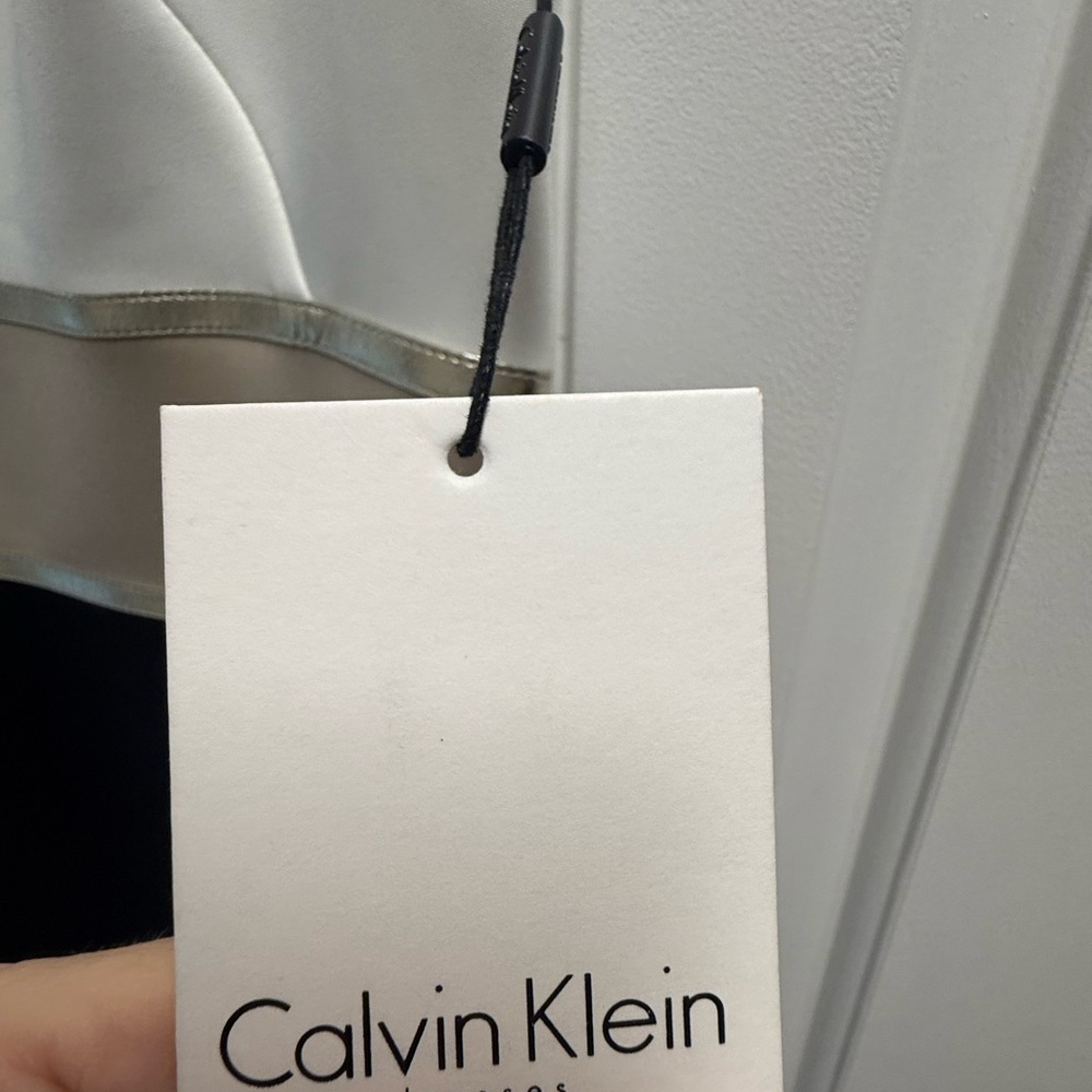 NWT Calvin Klein Women's Black White Gold Colorblocked Sheath Dress ~Size 8 - Picture 7 of 13